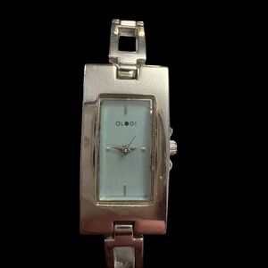 OLOGI Silver Tank Watch with Light Blue Face New Battery